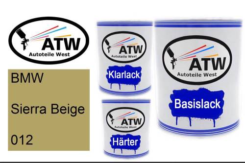 BMW, Sierra Beige, 012: 1L Lackdose + 1L Klarlack + 500ml Härter - Set, von ATW Autoteile West.